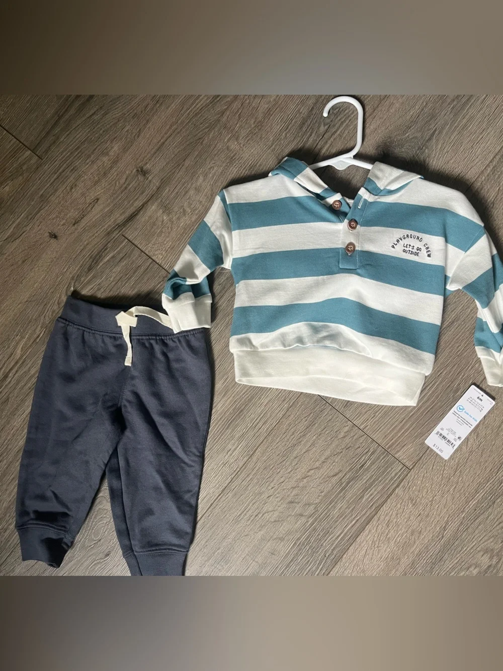 Carter’s Teal and White Striped Top with Navy Joggers